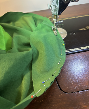 Sewing the gusset to the back